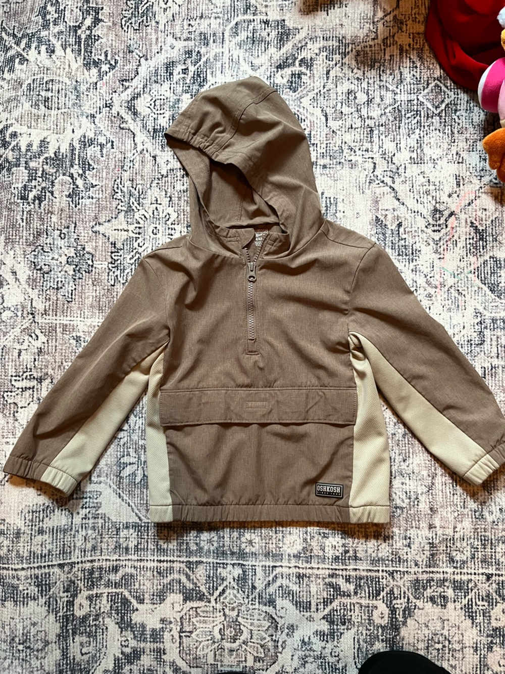 OshKosh B'gosh Hooded Windbreaker in Olive and Cream Contrast